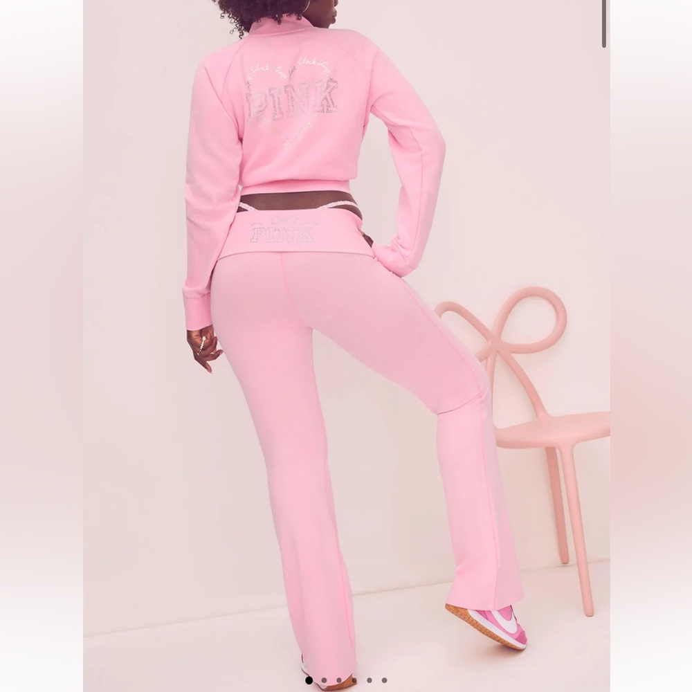 PINK X LoveShackFancy Washed Cotton Foldover Flare Leggings in Pink Lollipop